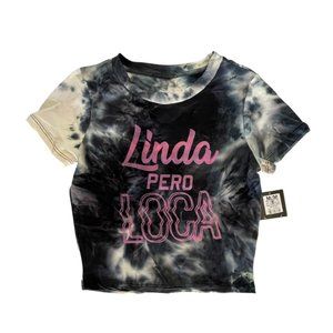 Charlotte Russe Linda Pero Loca Crop Top. Tie Dye Black/Gray/White. Size M. NWT